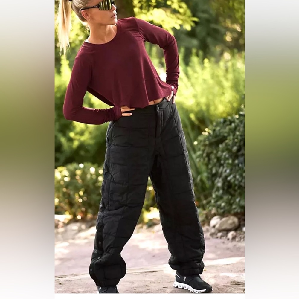 Free People Movement Pippa Packable Puffer Pants Elastic Snaps Nylon Black